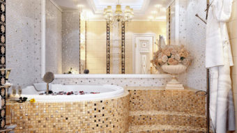 Không gian phòng tắm sang trọng hơn với gạch mosaic thủy tinh