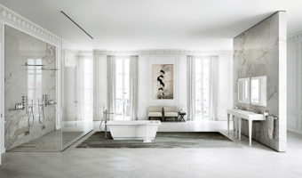 Gạch trang trí phòng tắm với tông màu trắng hiện đại